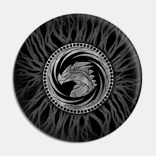 Dragon Coin and Roots - Grayscale on Dark Pin