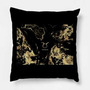 Taurus Symbol on gold and black marble Pillow