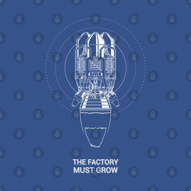 Factorio Rocket with The Factory Must Grow meme T-Shirt by Morridis