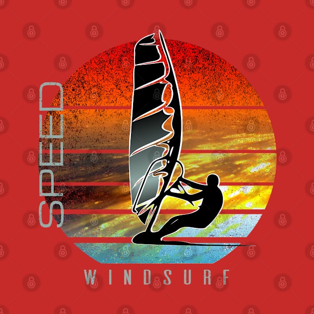 windsurfer planing at sunset over ocean waves by French Salsa