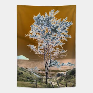 Lone tree under a golden sky Tapestry