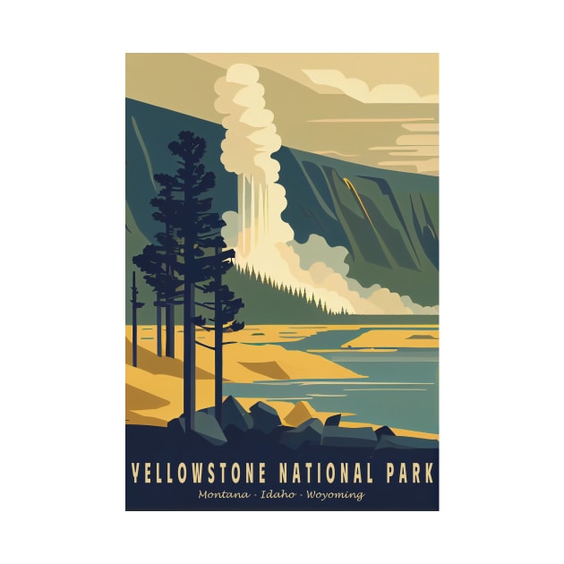 Yellowstone National Park Vintage Poster by GreenMary Design