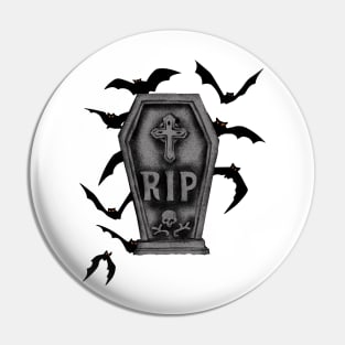 tombstone with cross, skull and bats background Pin