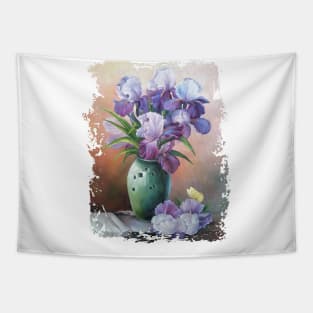 art, picturesque oil painting, bouquet of spring flowers irises Tapestry