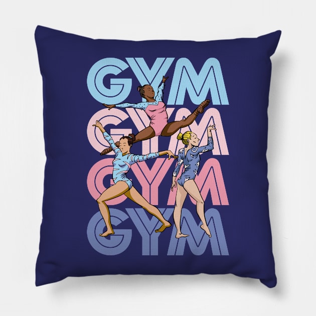 Retro GYM Gymnastics Girl Cartoon Gymnast Pillow by SLAG_Creative