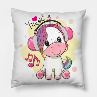 A cool unicorn with headphones. Pillow