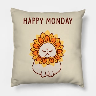 An angry cat dressed in a flower costume Pillow