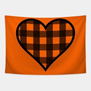 Orange and Black Buffalo Plaid Heart Tapestry