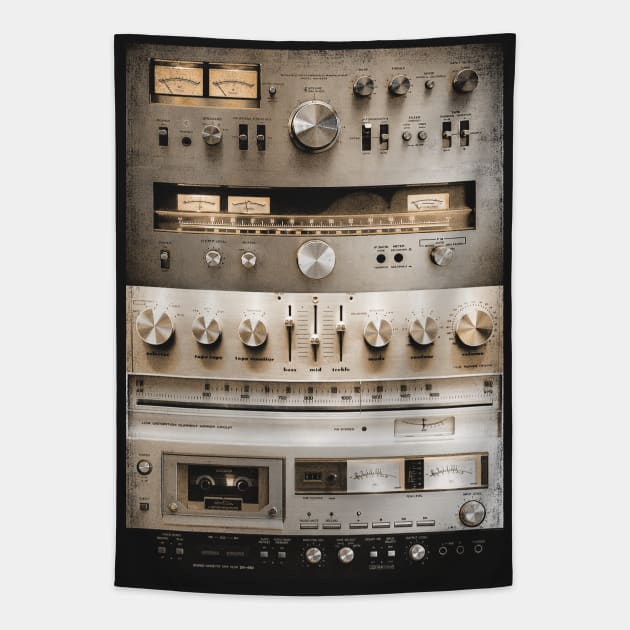 Setup Vintage Audio HiFi Sound System Mixed Media Collage Tapestry by bulografik