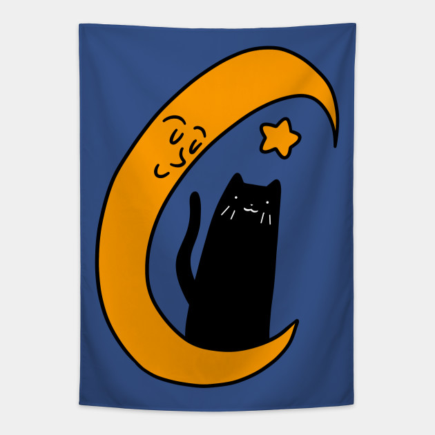 Crescent Moon Star And Black Cat Cat Tapestry Teepublic