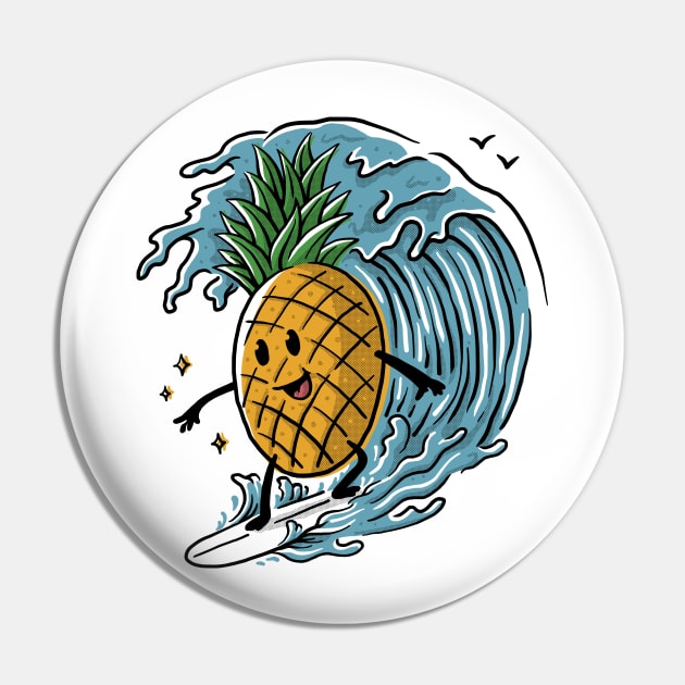 Pineapple Surfing Pin by quilimo