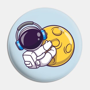 Cute Astronaut Hug Moon With Headphone Cartoon Pin