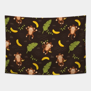 Cute Jungle Monkey And Banana Pattern Tapestry