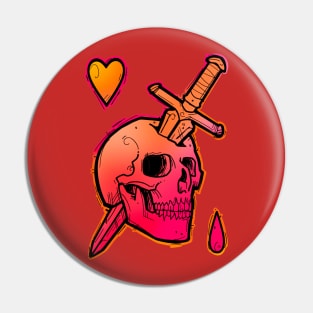 Pink and orange skull with dagger Pin