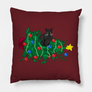 Cat Hates Your Tree - black Pillow