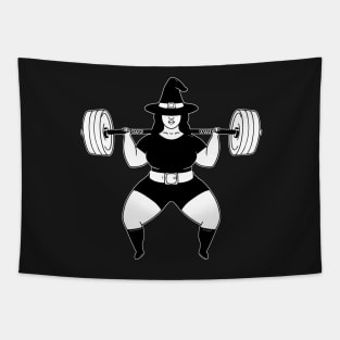 Powerlifter witch Funny Halloween Gym Tapestry