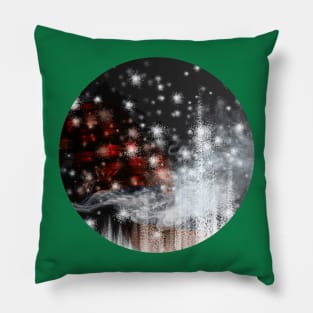 Hometown - Glitch Digital Abstract Art Snowflakes and Clouds Pillow