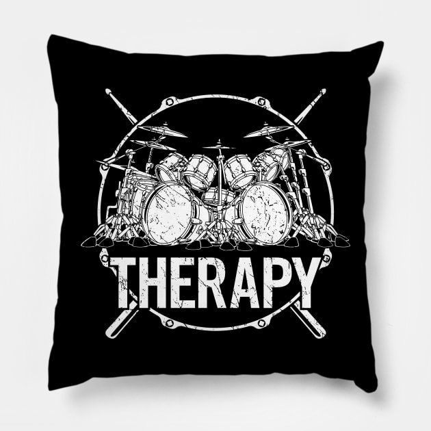 Drummers Therapy Drum Set with Crossed Drum Sticks Cartoon Illustration Pillow by hobrath