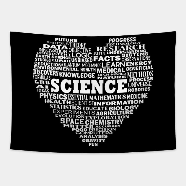 Heart Science Word Cloud in White Tapestry by Jitterfly