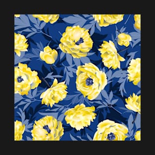 Yellow peonies - blue leaves T-Shirt