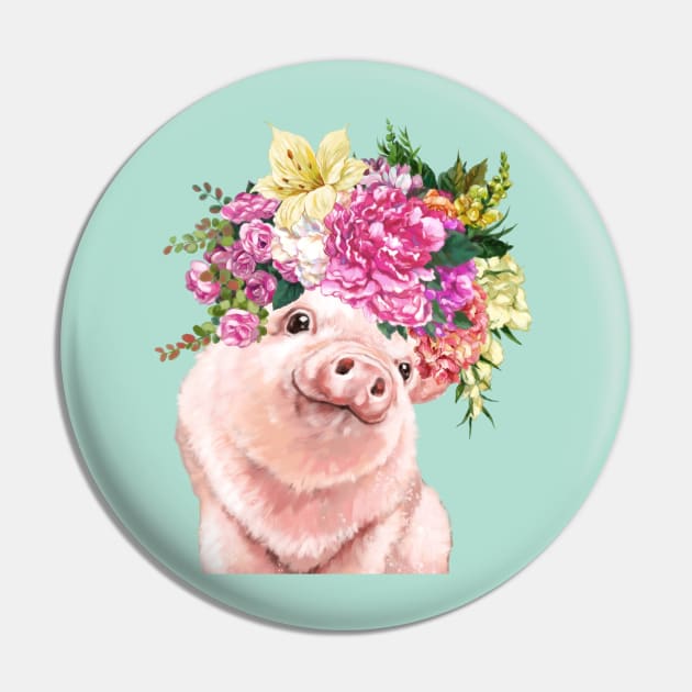 Lovely Baby Pig with Flower Crowns in Green Pin by bignosework