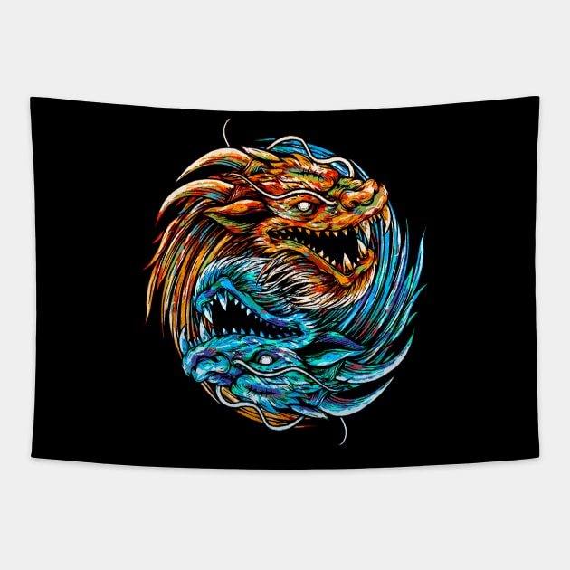 Dragon Yin Yang Backprint Tapestry by Tuye Project