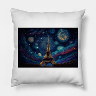 Eiffel tower under glowing stars and beautiful night sky. Pillow