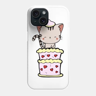 Funny tabby cat jumping out of a cake Phone Case