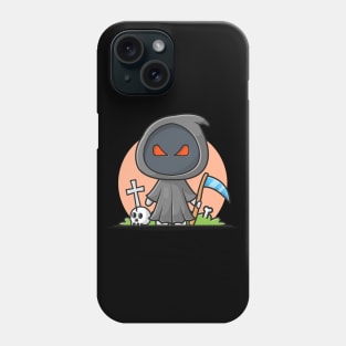 Cute Grim Reaper Holding Scythe Cartoon Vector Icon Illustration Phone Case