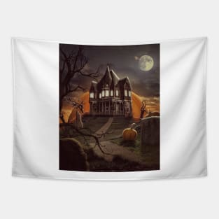 halloween scary evil pumpkin funny pumpkin head Tapestry