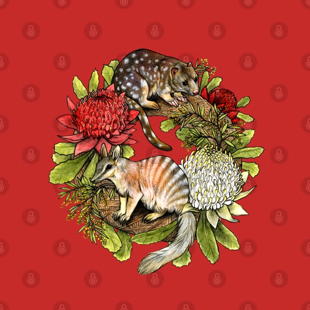 Quoll and Numbat Australian Christmas Wreath by Pip Tacla