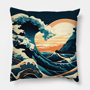 Vintage Ukiyo-e: Tranquil Waves in Traditional Style Pillow