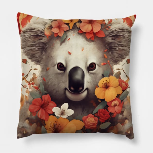 Koala and Flowers Pillow by DavidLoblaw