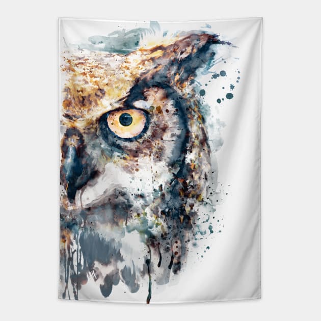 Great Horned Owl Close-up Portrait Tapestry by Marian Voicu