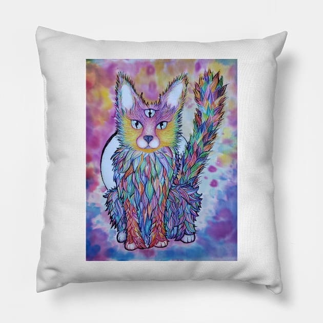 Mystical three eyed kitty Pillow by fun chaos amy