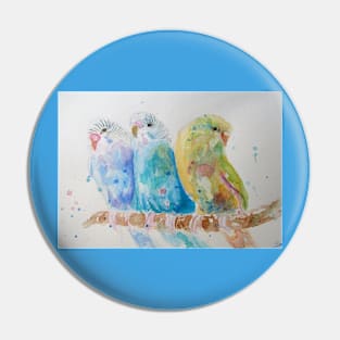 Budgie Watercolor Painting Sitting on A Branch Pin