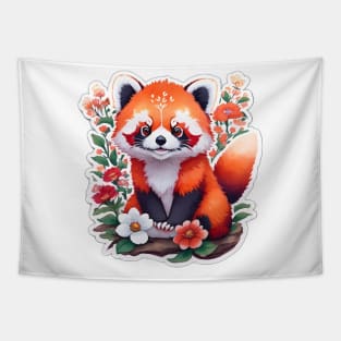 Cute Red Panda With Flowers Tapestry