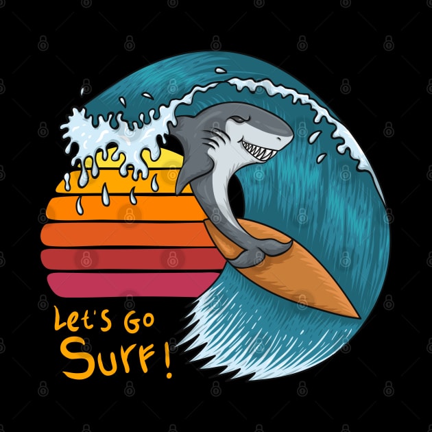 Surfing shark sunset - Let's go surf by BB Funny Store