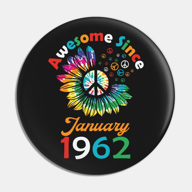 Funny Birthday Quote, Awesome Since January 1962, Retro Birthday Pin by Estrytee