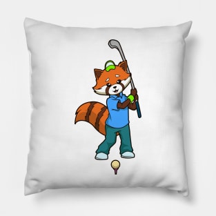 Cartoon red panda plays golf - golfer Pillow