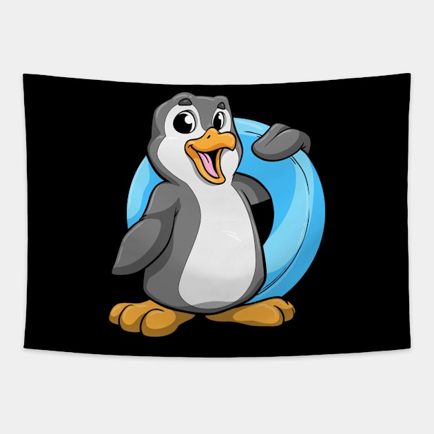 Penguin at Swimming with Swimming ring Tapestry by Markus Schnabel