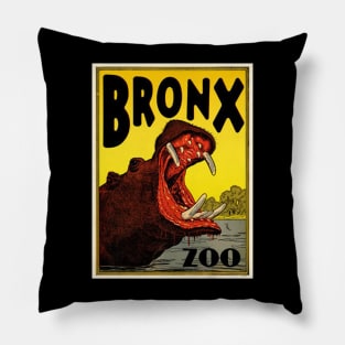 Vintage Hippo Visit The Zoo Bronx Pillow