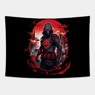 Red Gaming Ninja in the Futuristic World – Comic Pop Art Tapestry