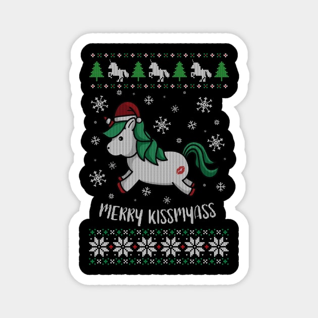 MerryKissMyAss cute kawaii unicorn ugly christmas sweater Magnet by secondskin