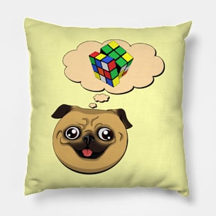 Crazy pug and rubik cube Pillow