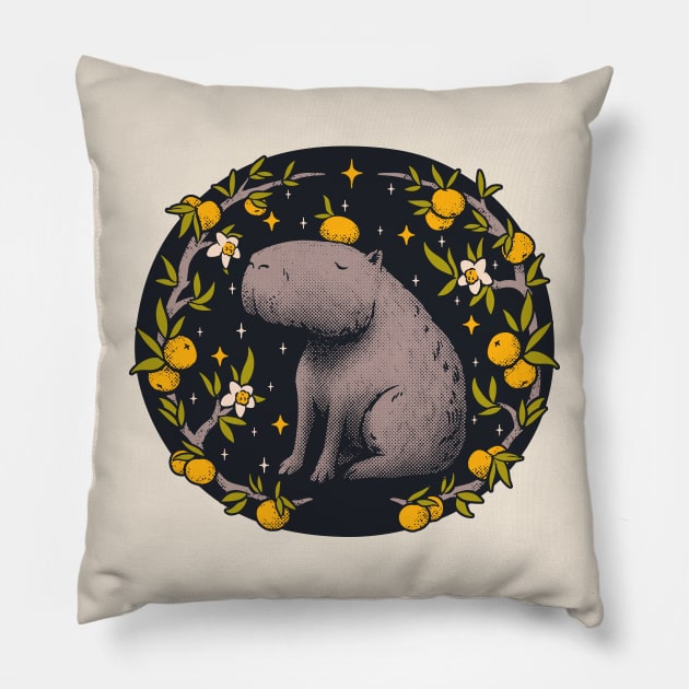 Capybara Cottagecore Aesthetic | Capy Yuzu Orance Citrus on Head Pillow by anycolordesigns