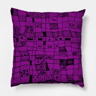 Grid design scribble style in magenta Pillow