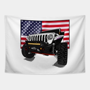 Jeep with American Flag - White Essential Tapestry