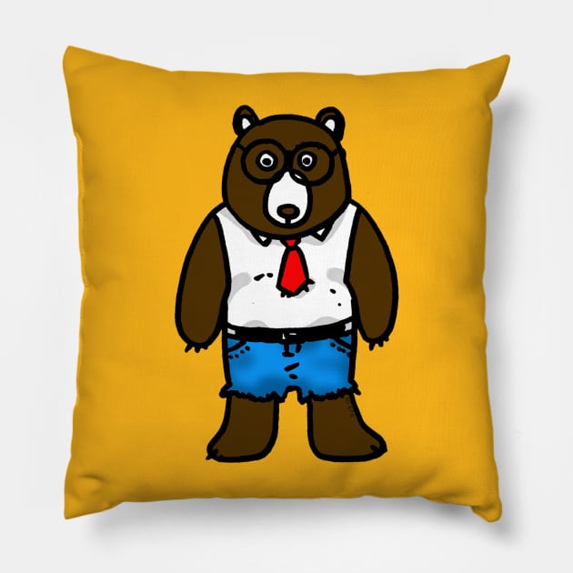 geeky office bear Pillow by cartoonygifts