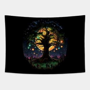 The Party Tree by Night - Whimsical - Fantasy Tapestry